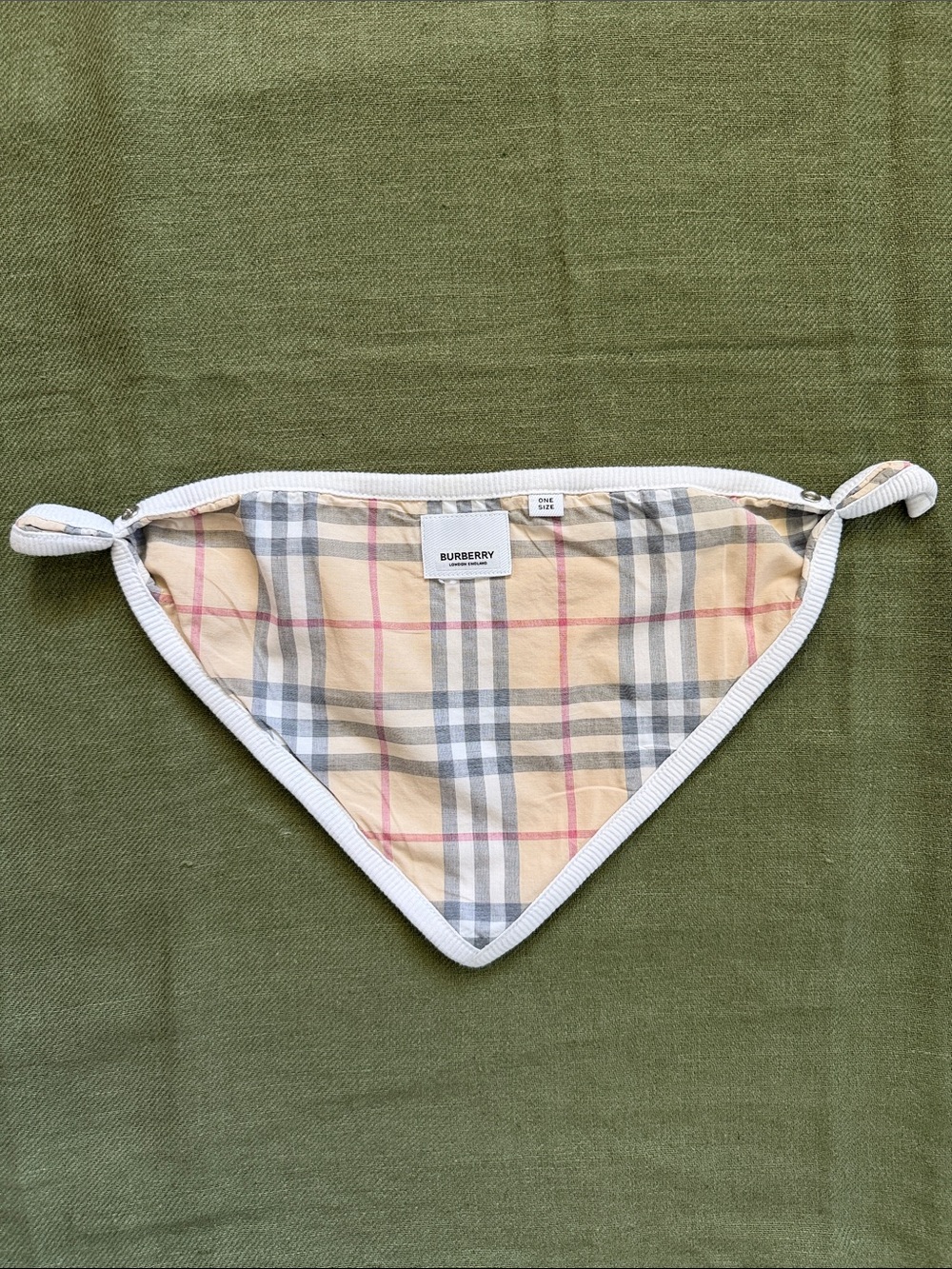 Burberry Beige Check Bandana Bib with White Trim